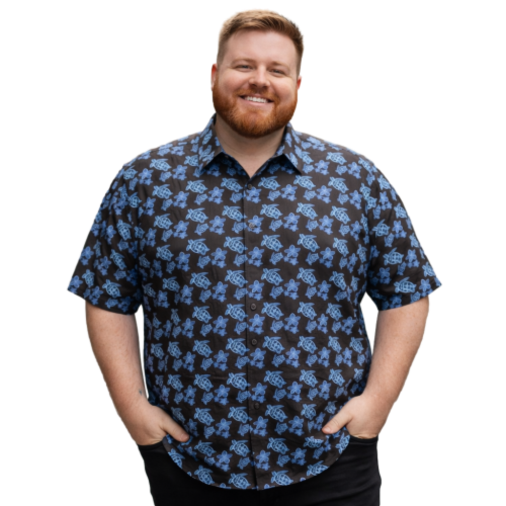 DOUBLE TWO Lifestyle Turtle Print Cotton Shirt BLACK DTLS1313