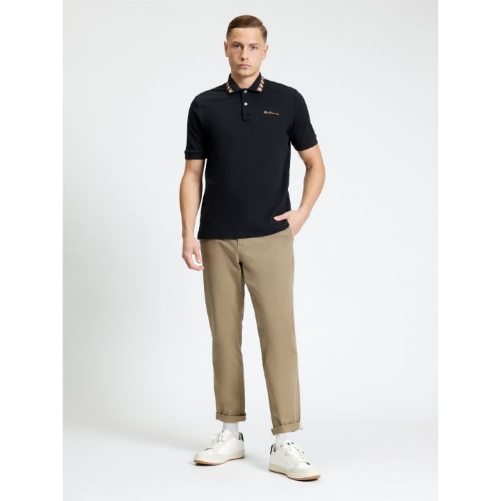 XXL - 5XL in stock BEN SHERMAN Short Sleeve Polo with Collar Interest BLACK