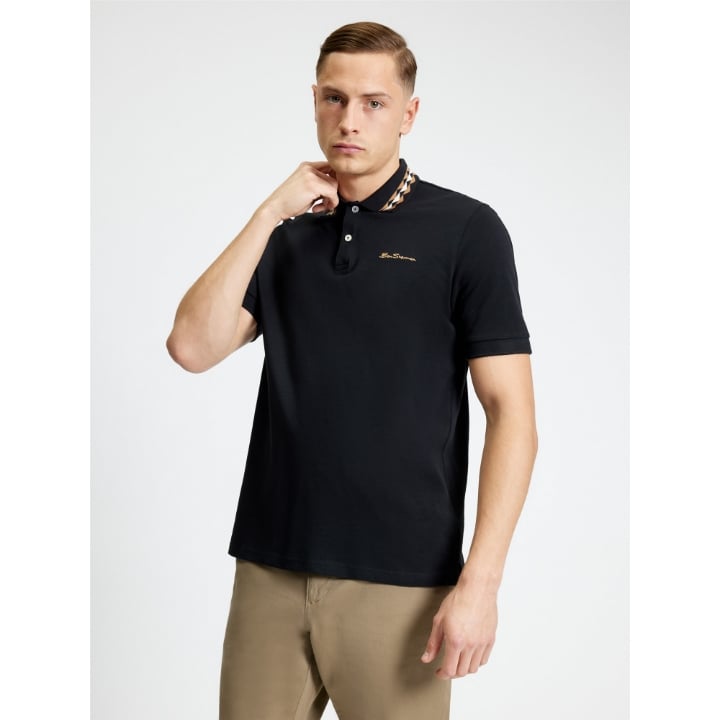 XXL - 5XL in stock BEN SHERMAN Short Sleeve Polo with Collar Interest BLACK
