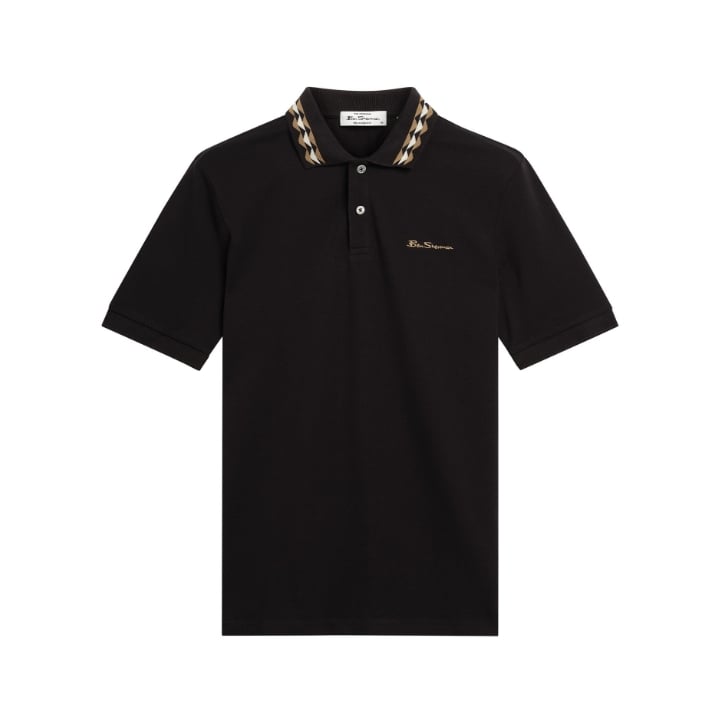 XXL - 5XL in stock BEN SHERMAN Short Sleeve Polo with Collar Interest BLACK