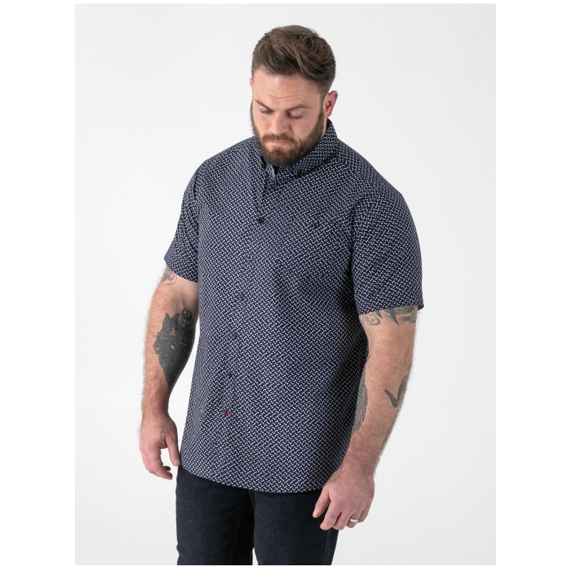 D555 MELROSE AO Print Short Sleeve Cotton Shirt Navy