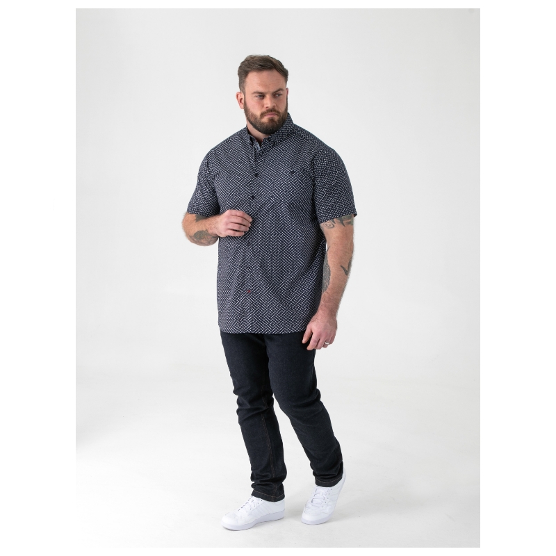 D555 MELROSE AO Print Short Sleeve Cotton Shirt Navy