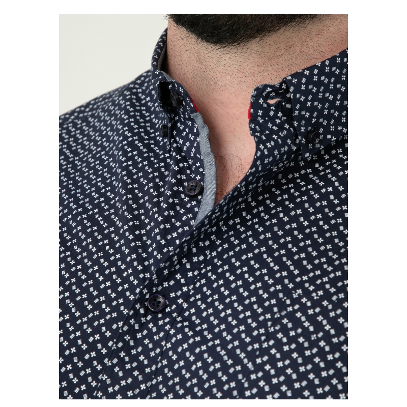 D555 MELROSE AO Print Short Sleeve Cotton Shirt Navy