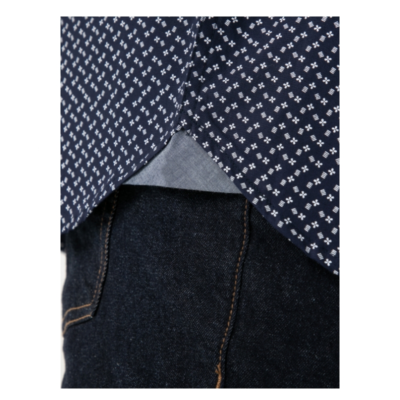 D555 MELROSE AO Print Short Sleeve Cotton Shirt Navy