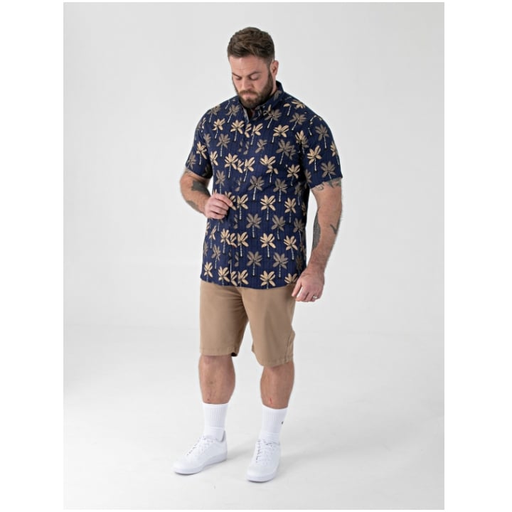 2xl to 6xl D555 DAVEY AO Patterned Jacquard Short Sleeve Cotton Shirt Navy