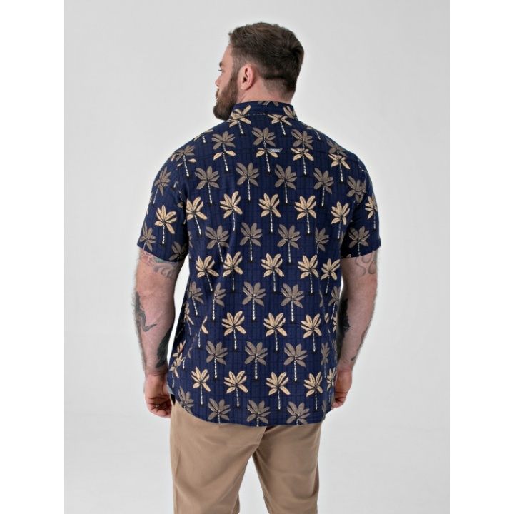 D555 DAVEY AO Patterned Jacquard Short Sleeve Cotton Shirt Navy