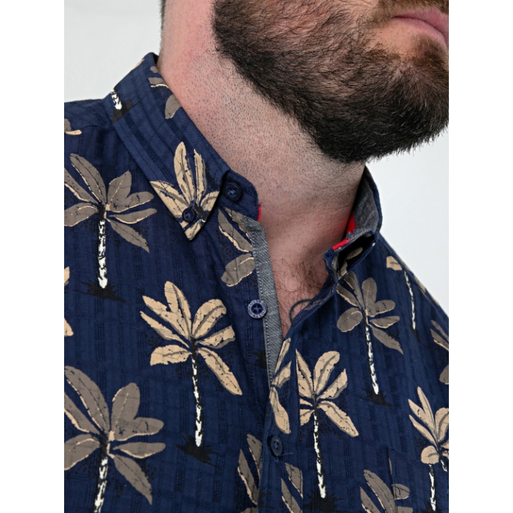 D555 DAVEY AO Patterned Jacquard Short Sleeve Cotton Shirt Navy