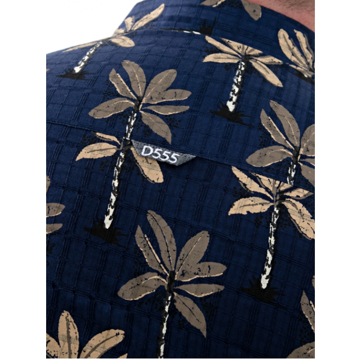 D555 DAVEY AO Patterned Jacquard Short Sleeve Cotton Shirt Navy