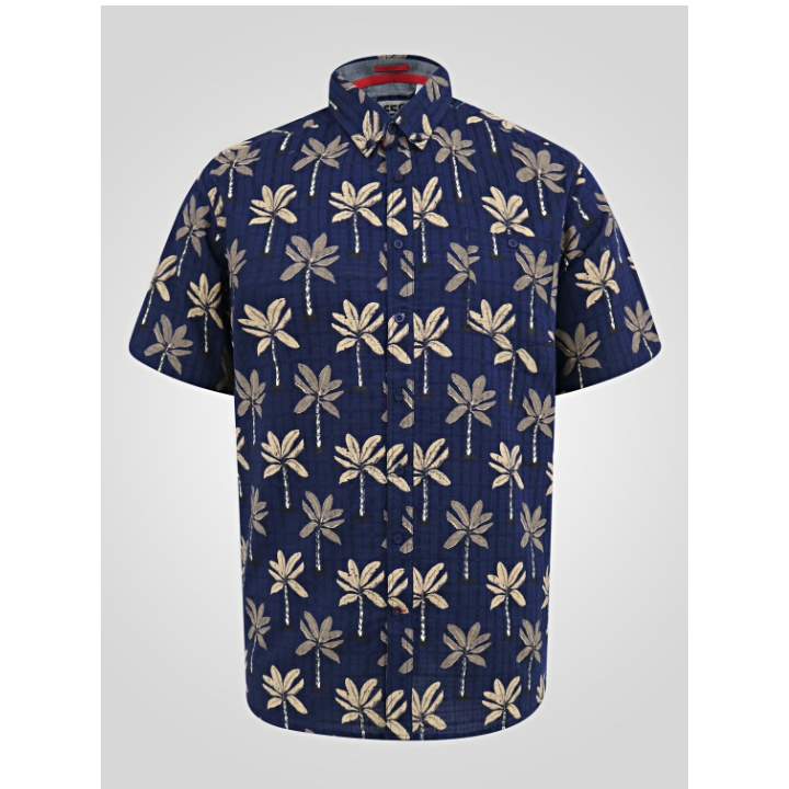 D555 DAVEY AO Patterned Jacquard Short Sleeve Cotton Shirt Navy