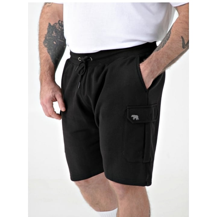D555 ROBINSON ELASTIC WAIST FLEECE CARGO SHORTS BLACK