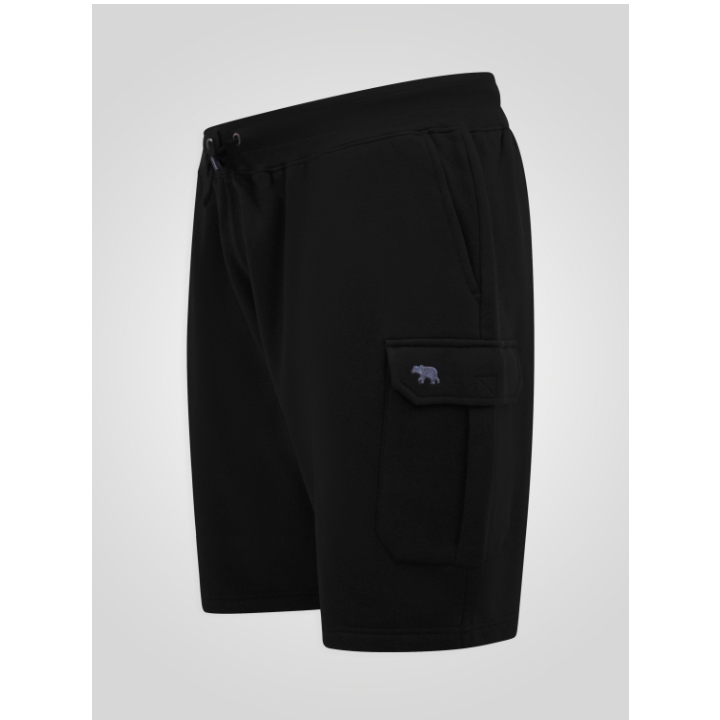 D555 ROBINSON ELASTIC WAIST FLEECE CARGO SHORTS BLACK