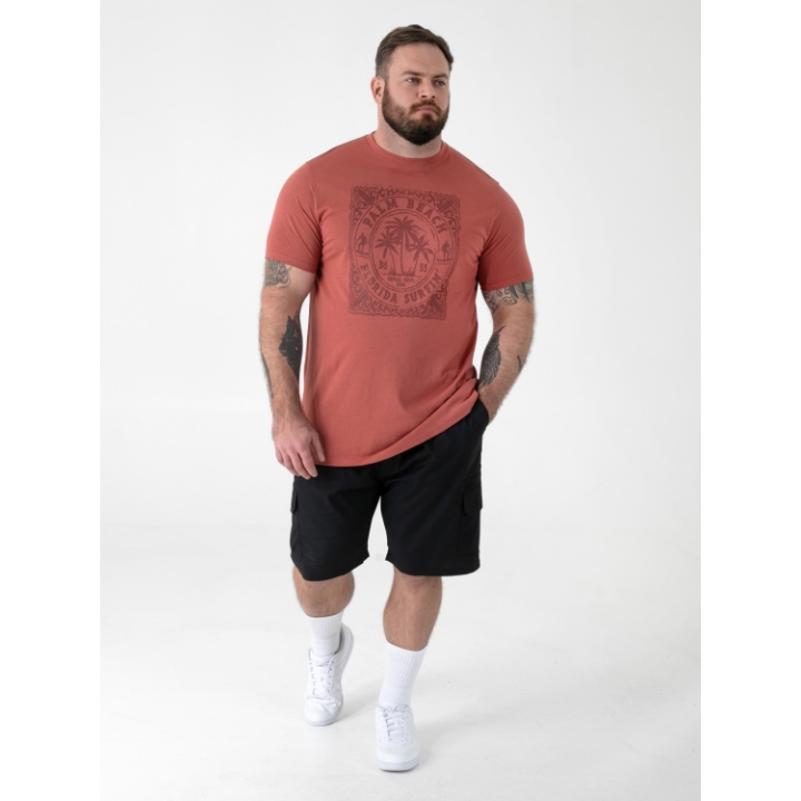 D555 TITCHMARSH Palm Beach Printed Crew Neck T-Shirt BRICK