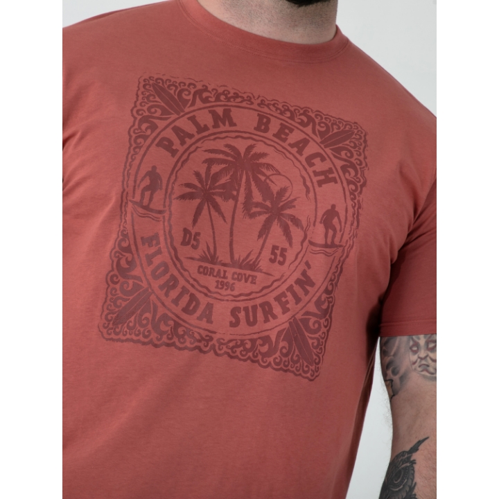 D555 TITCHMARSH Palm Beach Printed Crew Neck T-Shirt BRICK