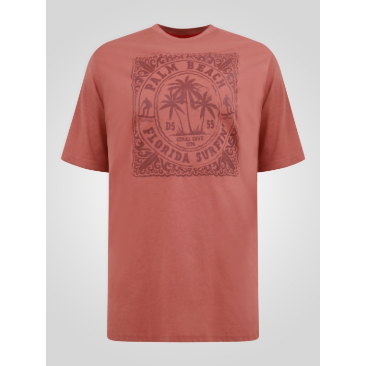 D555 TITCHMARSH Palm Beach Printed Crew Neck T-Shirt BRICK