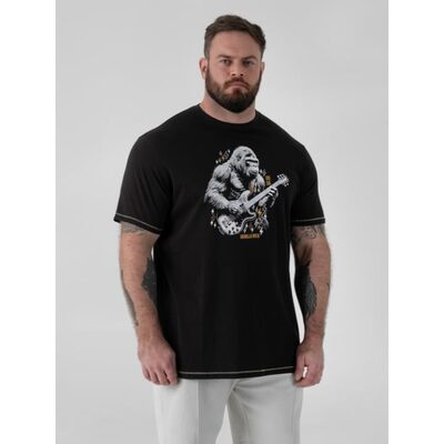 D555 MACFARLAN Gorilla Playing Guitar Printed Crew Neck T-Shirt WASHED BLACK