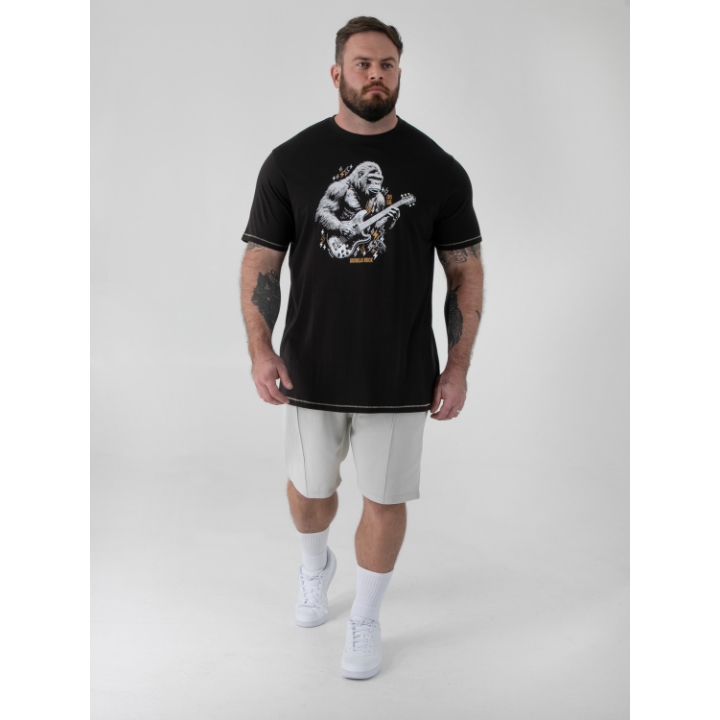 D555 MACFARLAN Gorilla Playing Guitar Printed Crew Neck T-Shirt WASHED BLACK