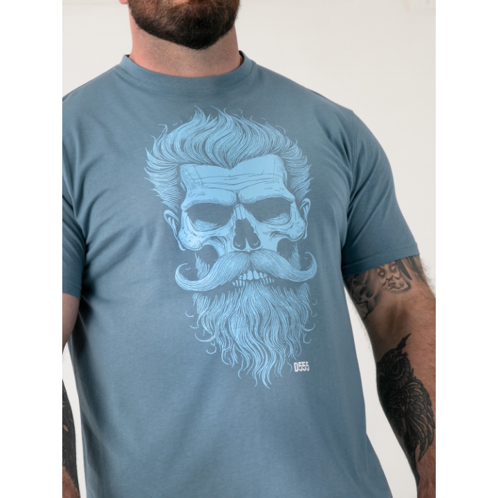 D555 MILLER Bearded Skull Printed Crew Neck T-Shirt Light Teal