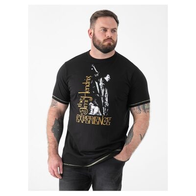 D555 STOKES Official Jimi Hendrix Experience Printed Crew Neck T-Shirt BLACK