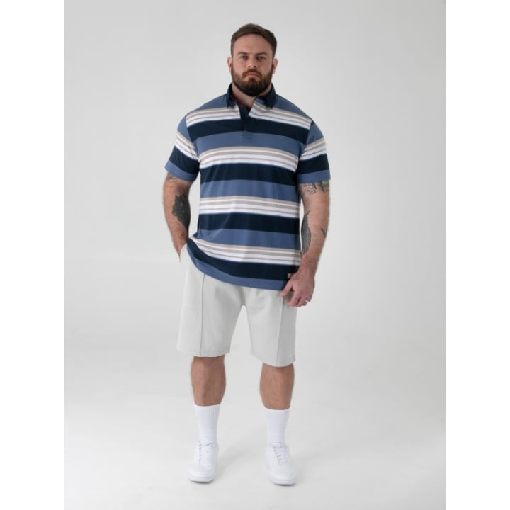 D555 WILLIS Stripe Short Sleeve Rugby Polo Shirt NAVY
