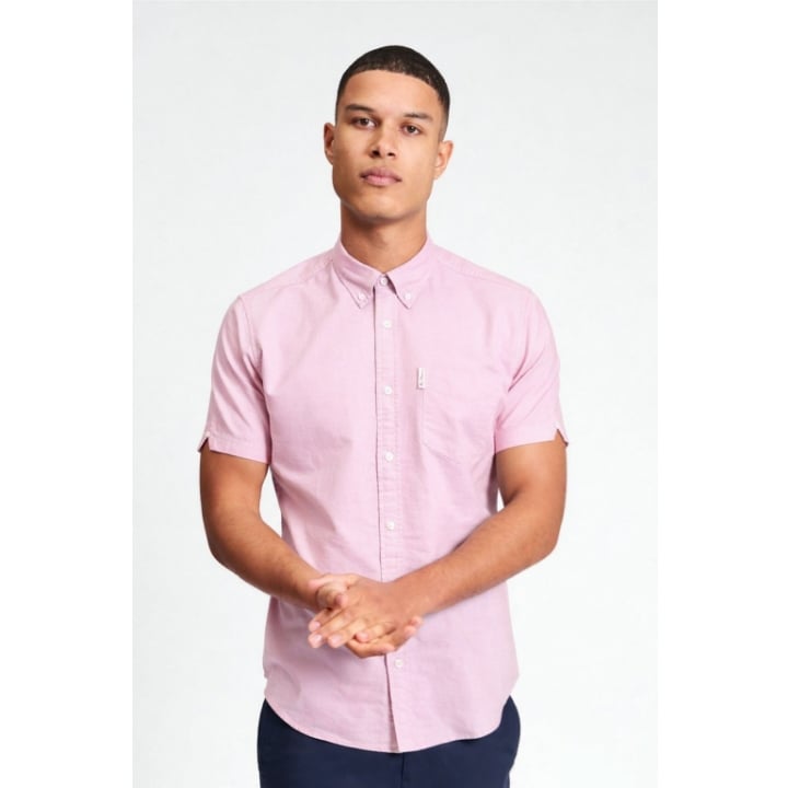 BEN SHERMAN Short Sleeve Organic Cotton Oxford Shirt PINK