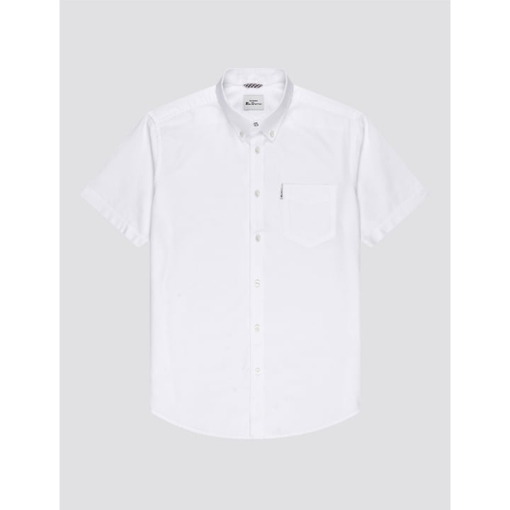 BEN SHERMAN Short Sleeve Organic Cotton Oxford Shirt WHITE