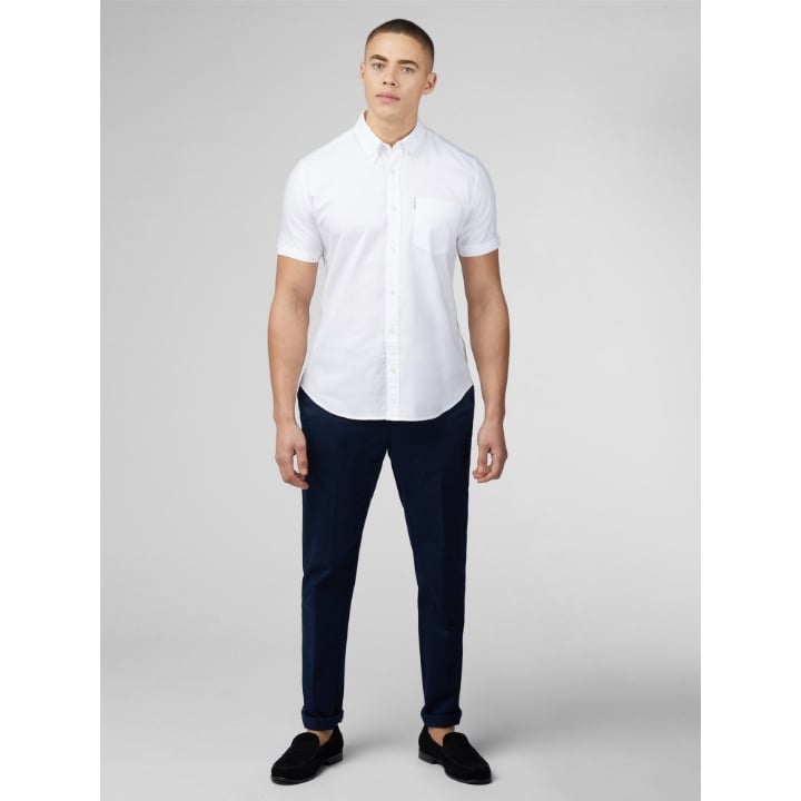 BEN SHERMAN Short Sleeve Organic Cotton Oxford Shirt WHITE
