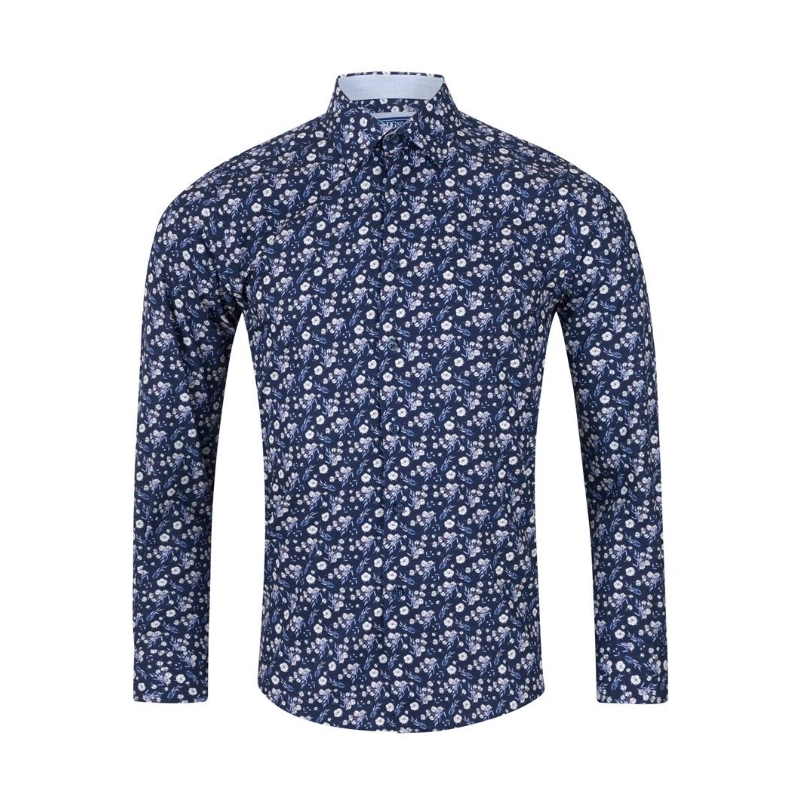 £55 2XL - 6XL DG'S DRIFTER Floral Print Designer Shirt Long Sleeve 14930 NAVY