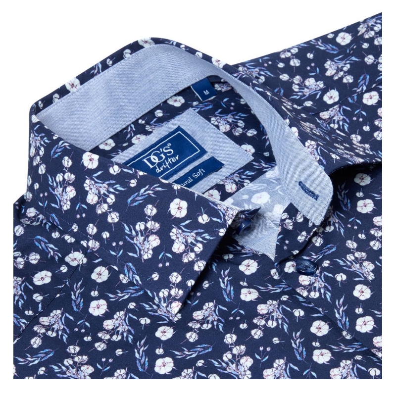 £55 2XL - 6XL DG'S DRIFTER Floral Print Designer Shirt Long Sleeve 14930 NAVY