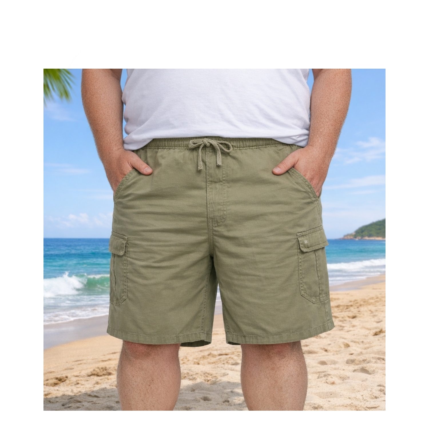 In Stock up to 6xl KAM Stretch Cotton Linen Shorts LAUREL OAK KBS3405
