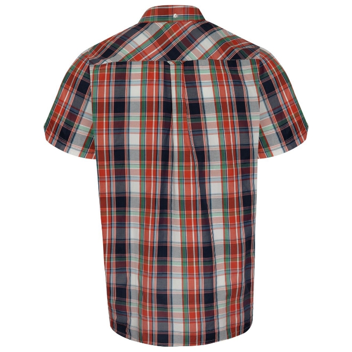 ESPIONAGE Short Sleeve Check Shirt SH443 NAVY CORAL WHITE