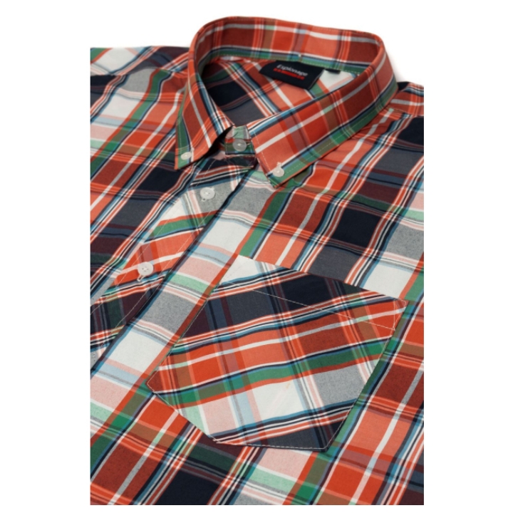ESPIONAGE Short Sleeve Check Shirt SH443 NAVY CORAL WHITE