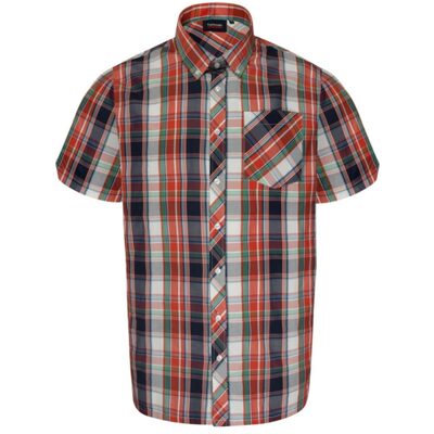 ESPIONAGE Short Sleeve Check Shirt SH443 NAVY CORAL WHITE