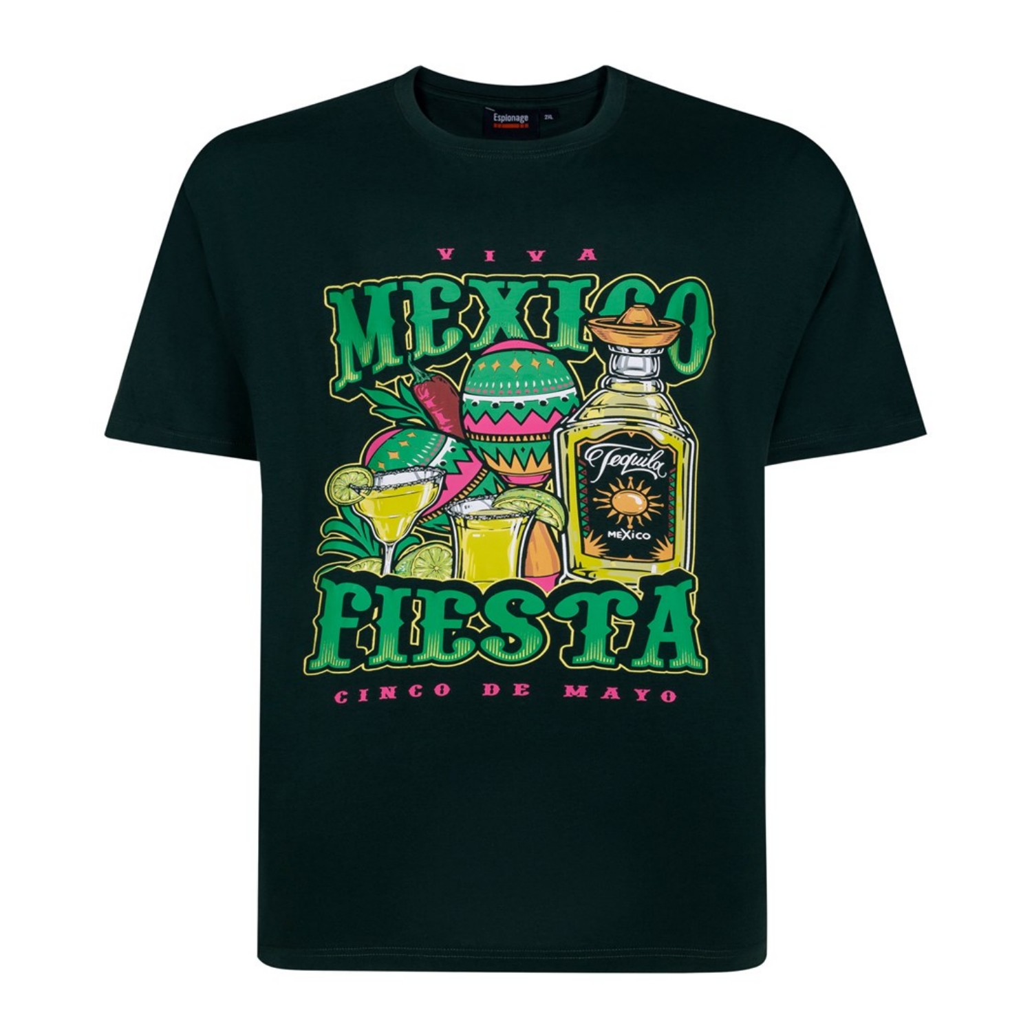 2 - 8XL ESPIONAGE Mexico Fiesta Print Tee BOTTLE GREEN T458