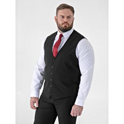 D555 TED Big Mens Tailored Suit Waistcoat with 4 Way Stretch BLACK