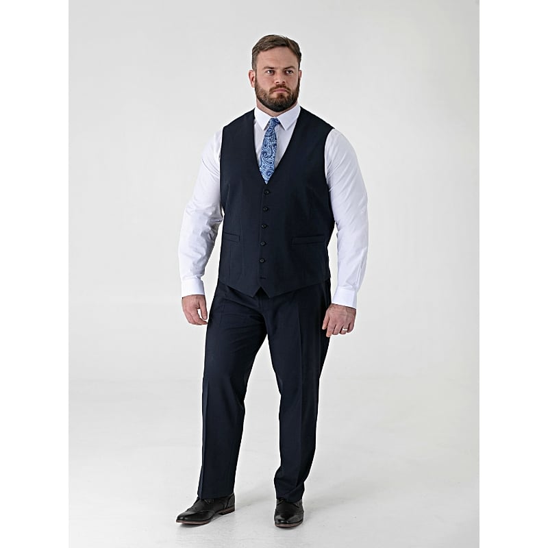 D555 TED Big Mens Tailored Suit Waistcoat with 4 Way Stretch NAVY