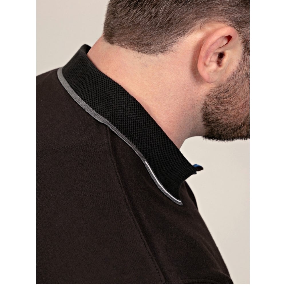 D555 TYLER Long sleeve Polo with Jacquard Tipped Collar BLACK 612005