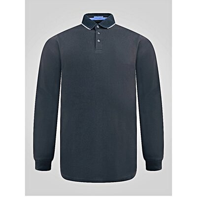 D555 TYLER Long sleeve Polo with Jacquard Tipped Collar BLACK 612005
