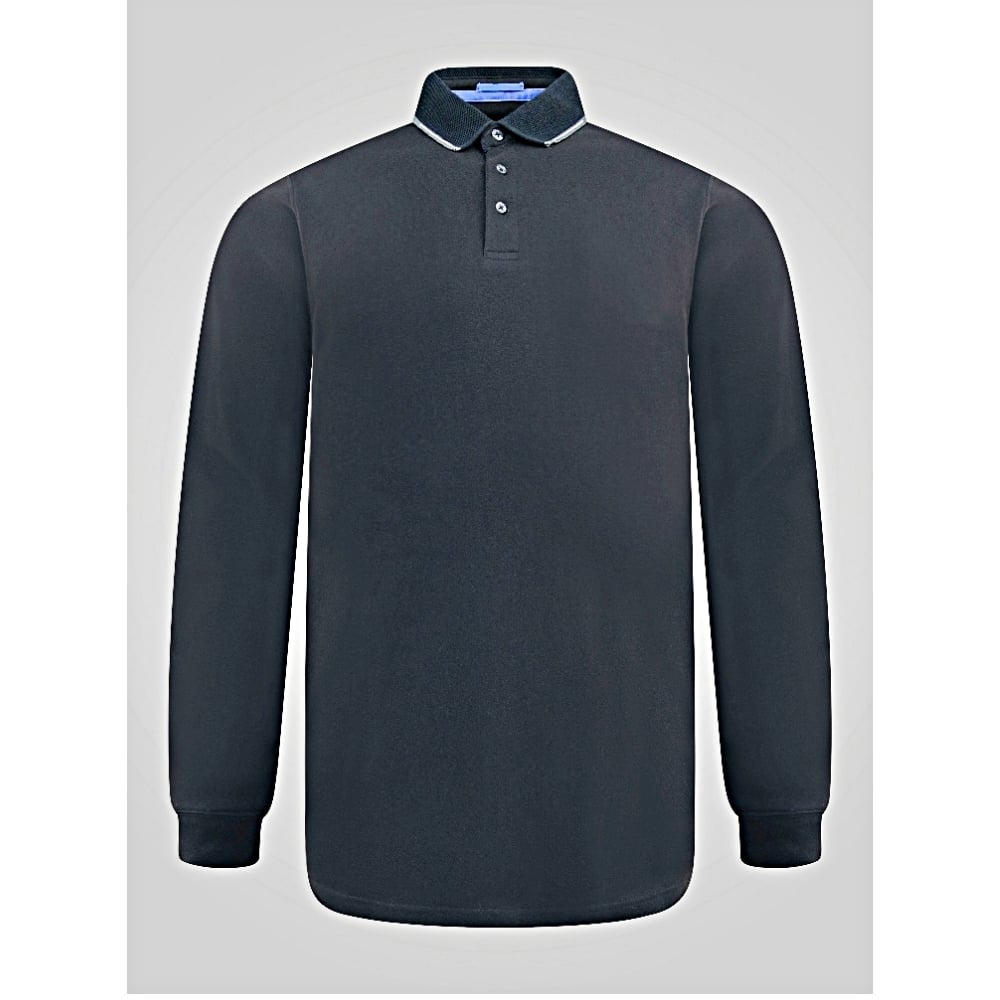 D555 TYLER Long sleeve Polo with Jacquard Tipped Collar BLACK 612005