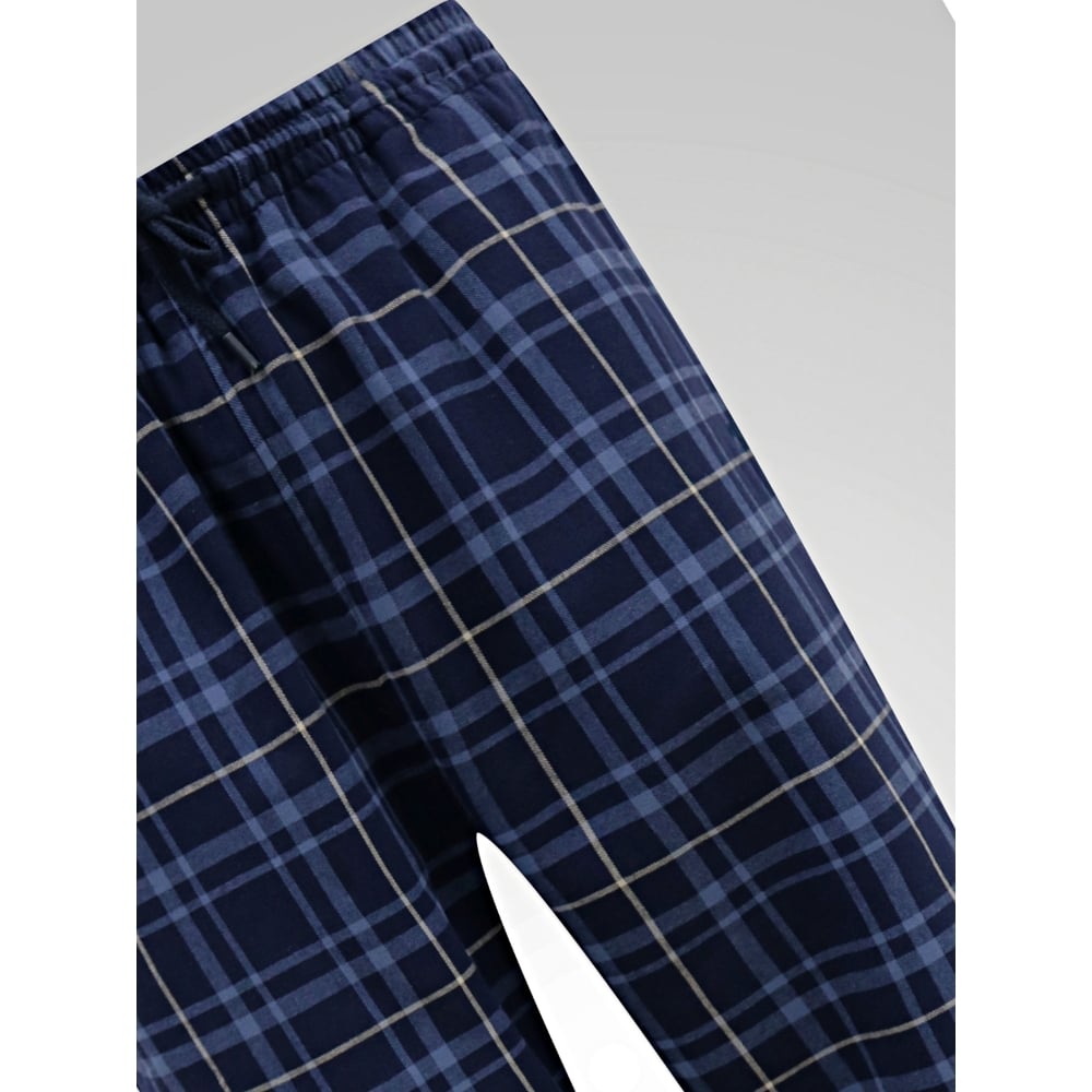 D555 Big Mens Loungewear Pyjama Trousers 2 Pack Navy Check and Plain MARVIN