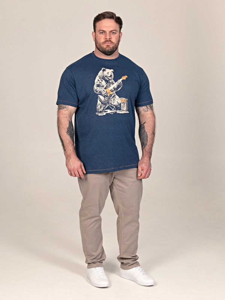 D555 MORLEY Bear With Electric Guitar Printed Crew Neck T-Shirt NAVY