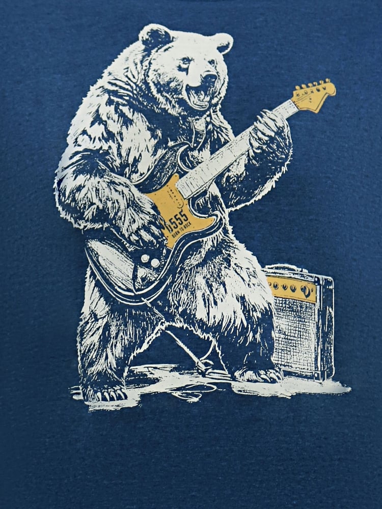 D555 MORLEY Bear With Electric Guitar Printed Crew Neck T-Shirt NAVY