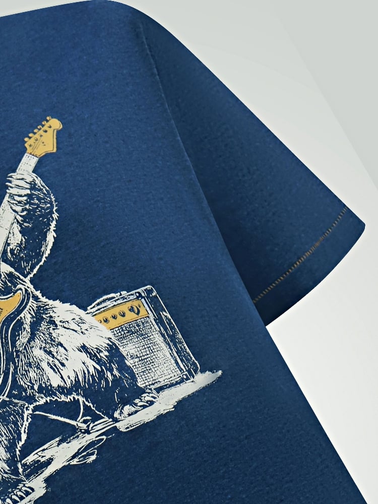 D555 MORLEY Bear With Electric Guitar Printed Crew Neck T-Shirt NAVY
