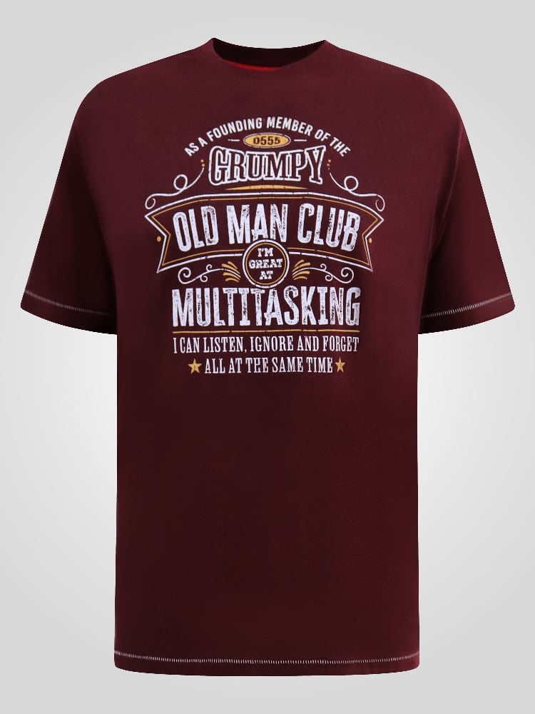 D555 BALDWIN Grumpy Old Man Club Print T-Shirt BURGUNDY