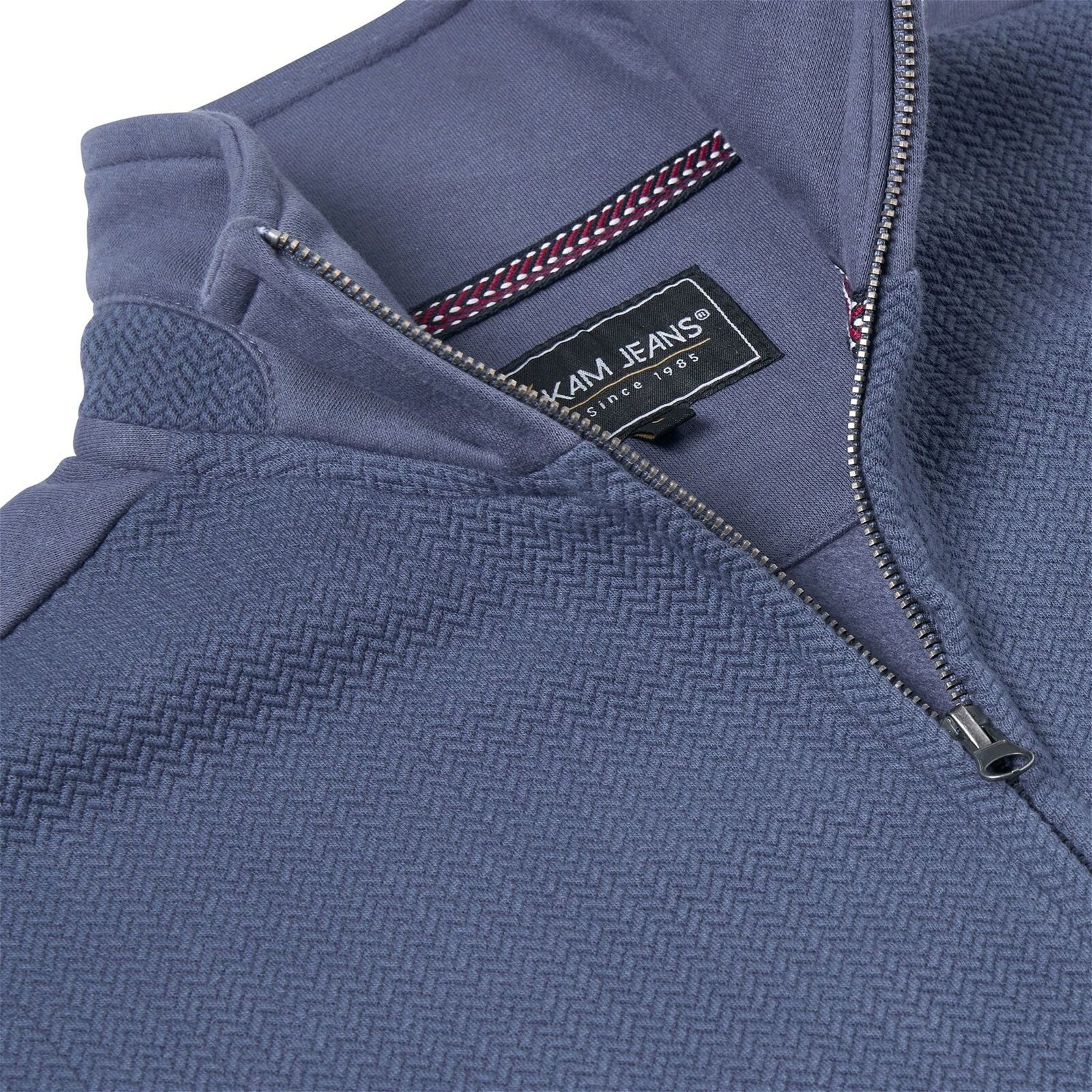 2XL – 8XL £39.50 KAM Zip Thru Jacquard Textured Sweat Top VINTAGE INDIGO KBS7093