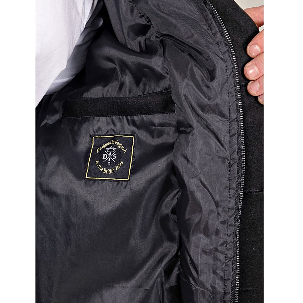 D555 ELTON Melton Overcoat with mock Zip Thru Quilted Centre Panel BLACK - The D555 Men's 'Elton' Melton Overcoat Jacket in black