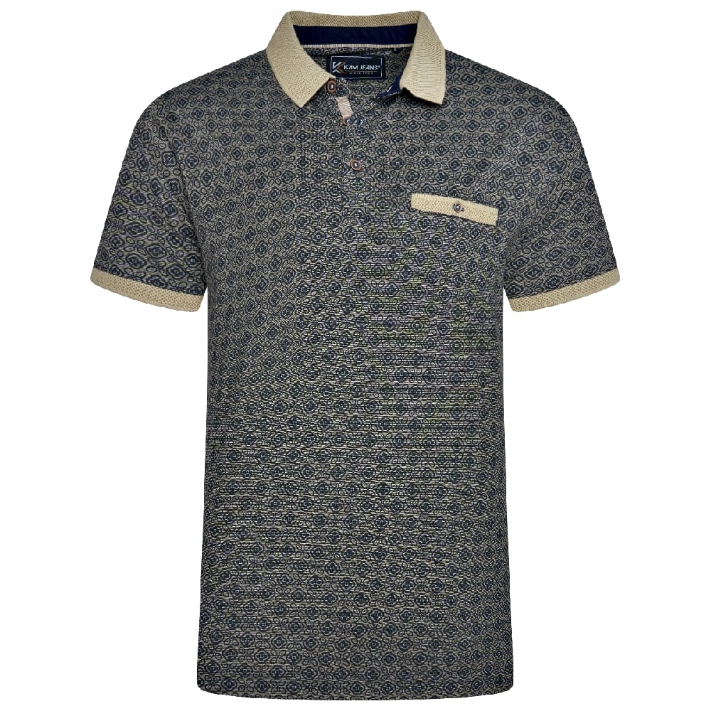 In stock up to 8XL KAM Jacquard Collar All Over Print Polo BLACK KBS5558