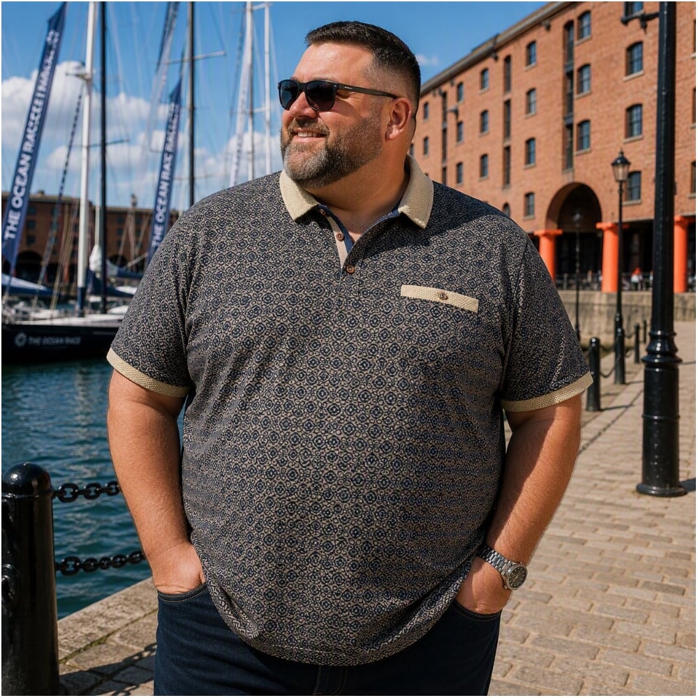 In stock up to 8XL KAM Jacquard Collar All Over Print Polo MIDNIGHT KBS555