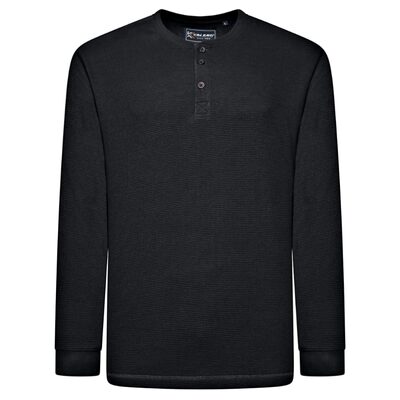 KAM Long Sleeve Waffle Henley Top BLACK KBS5834
