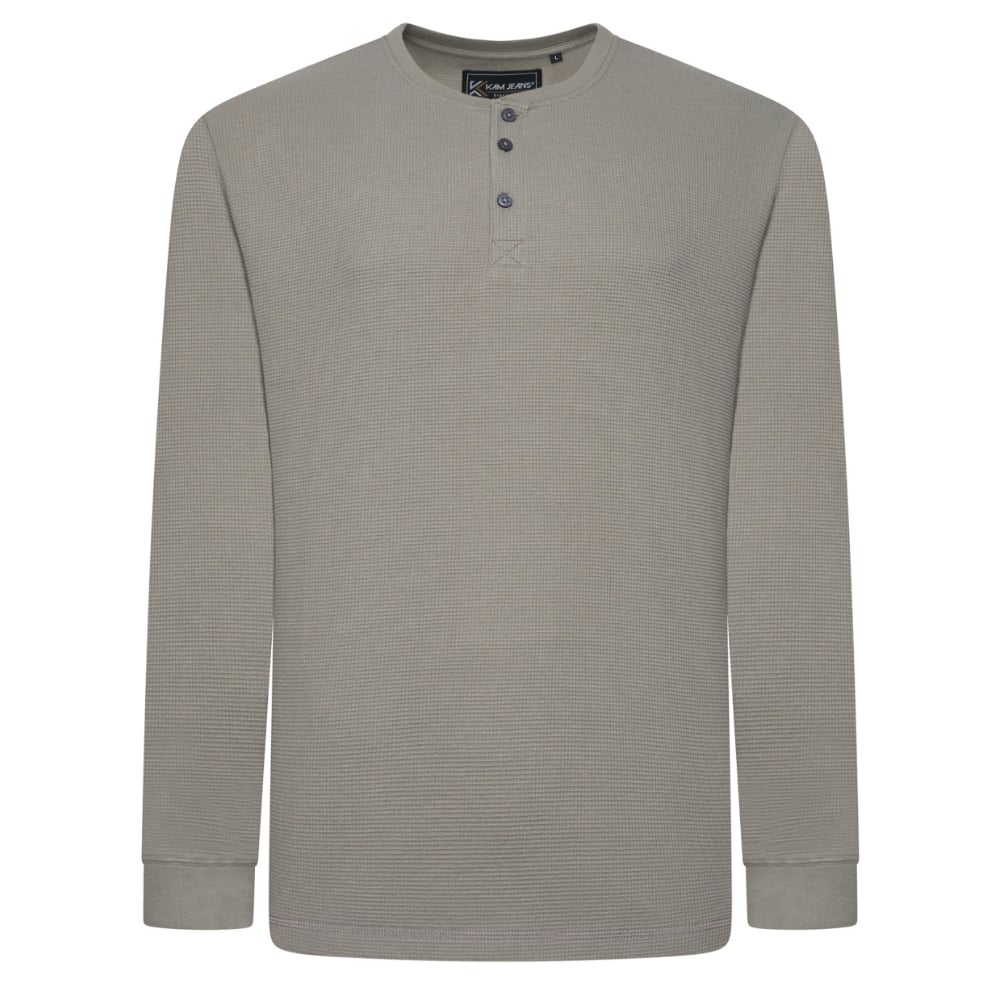 KAM Long Sleeve Waffle Henley Top SAGE KBS5834 - Step into cooler days with this fabulous mid weight handle Waffle Casual top, designed for those who appreciate comfort and style in equal measure. This Long Sleeve tee shirt is a perfect pick for autu