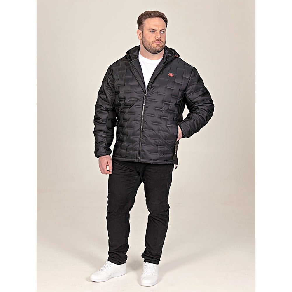 D555 KIERAN Showerproof Hooded Padded Jacket with Bonded Fleece Panels BLACK